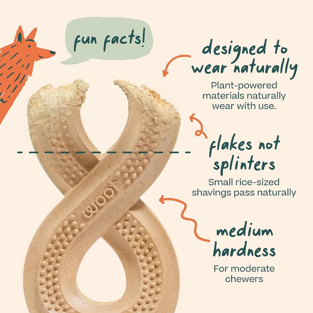 WOOF HonestChew Infinity Dog Chew Toy for Dogs Under 25 lbs | Plant-based materials, easy-grip design, splinter-resistant, durable chew, supports dental care