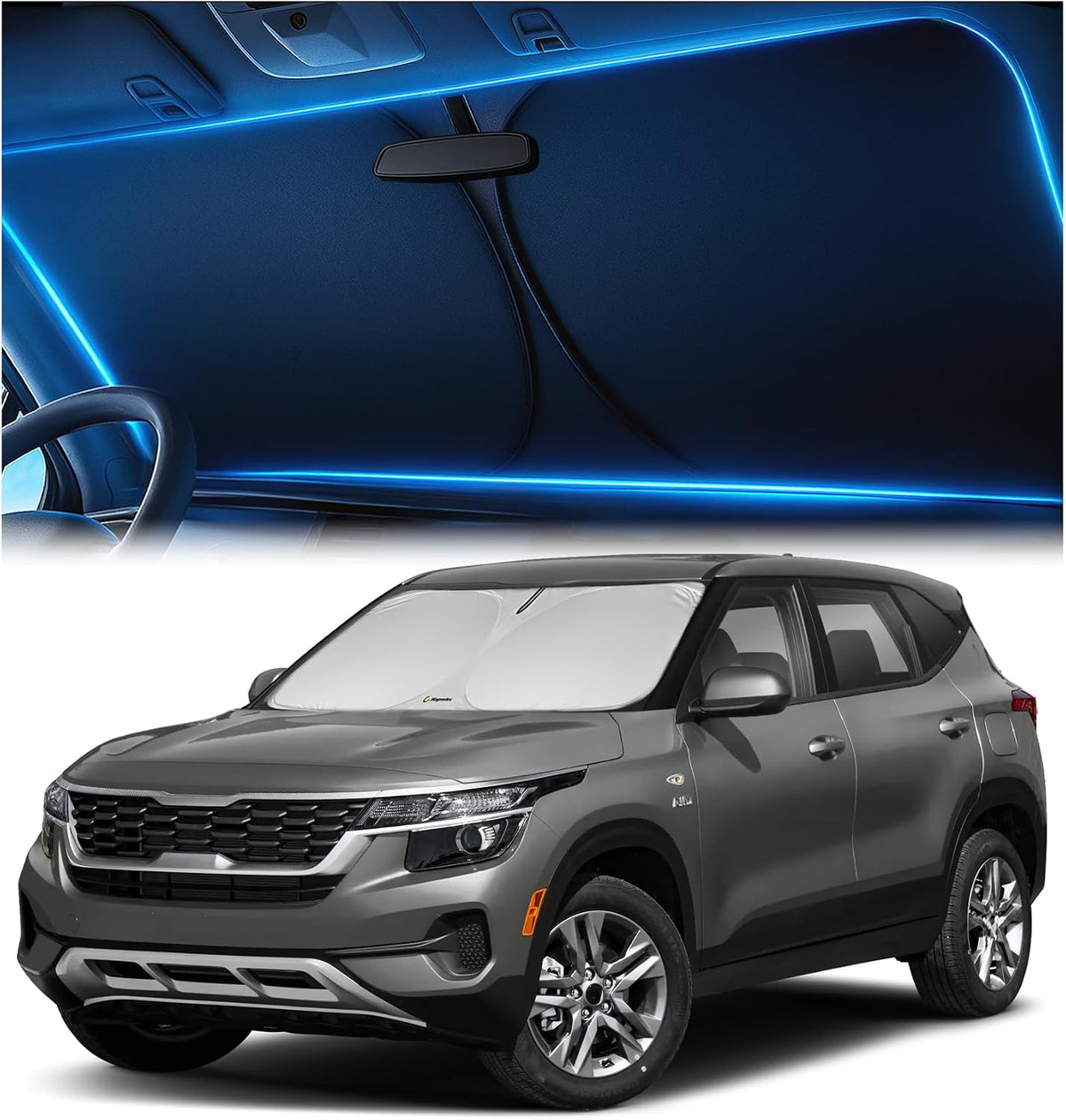 Magnelex Windshield Sun Shade for GMC Sierra 1500 2500 3500 (SLT AT4 Denali) 2019-2026, Foldable Car Window Sunshade, Heat & UV Visor Cover, Reflective Front Shades Accessories