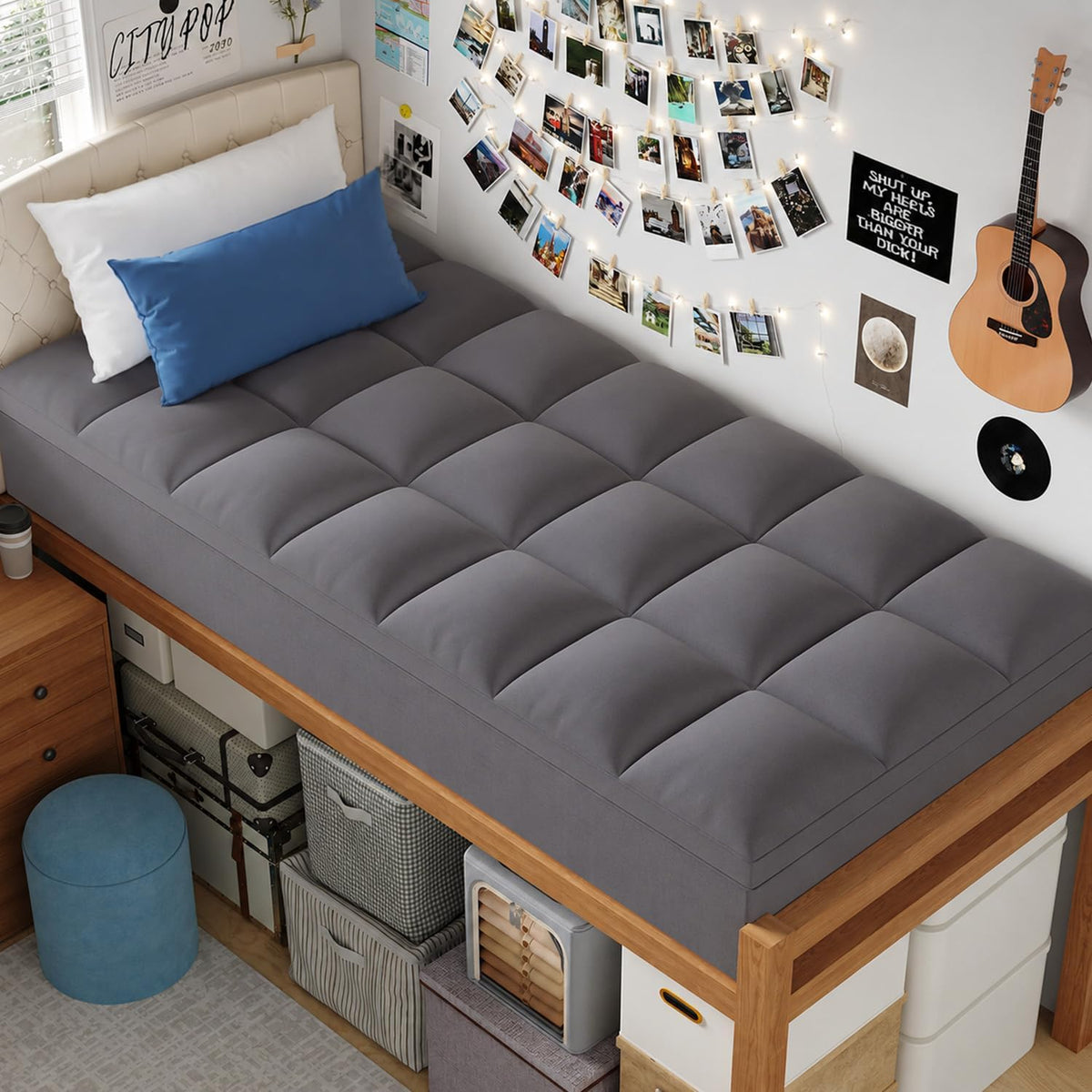 ELEMUSE Twin XL Mattress Topper for College Dorm, Thick Pillow Top Bed Pad