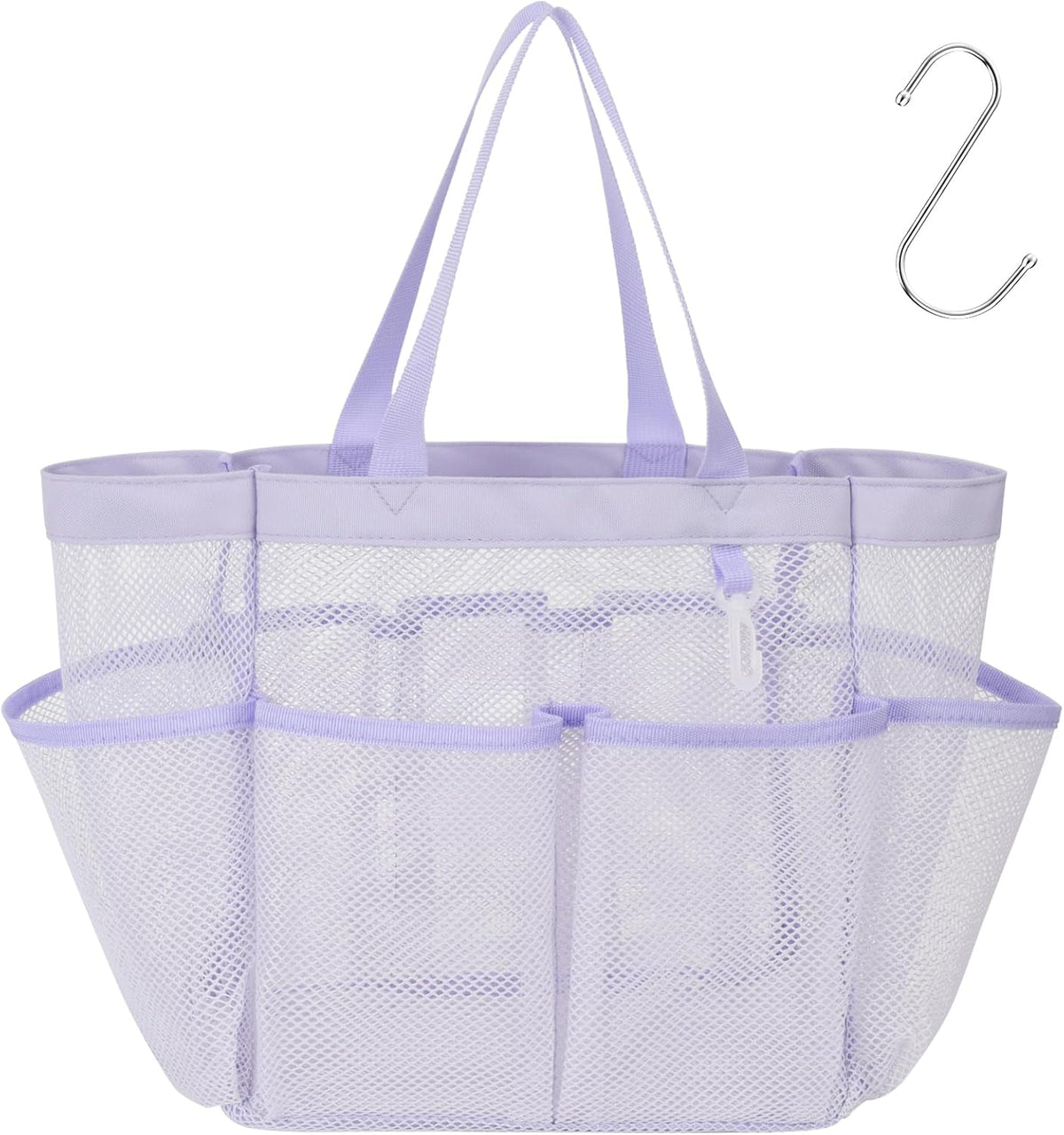 Mesh Shower Caddy Portable - 8 Pockets, S-Hook, Shower Bag for Dorm Camping