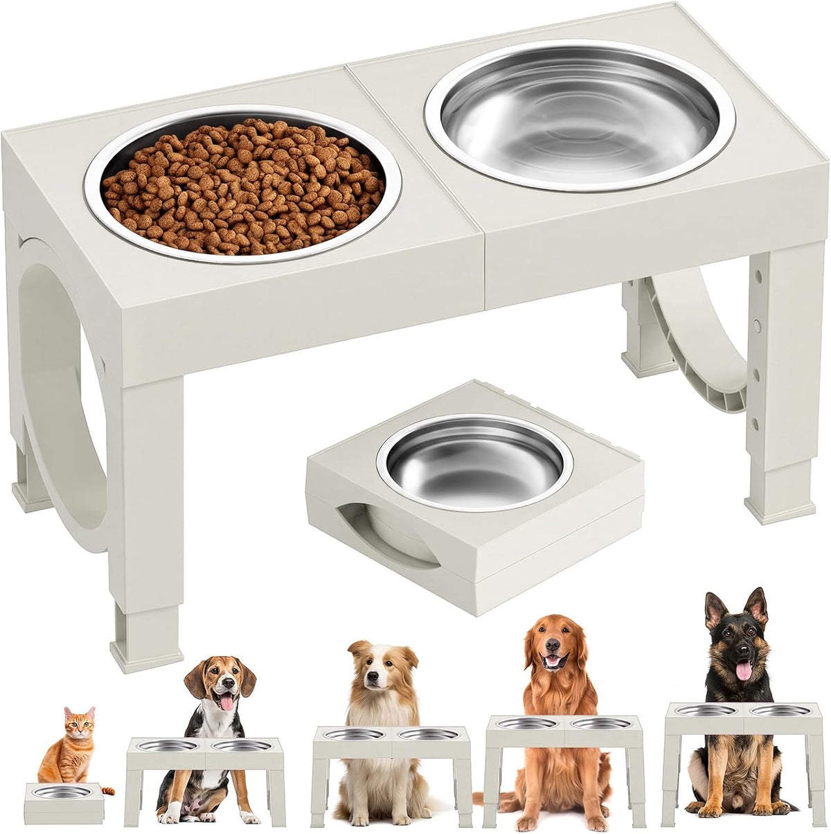 XIAZ Elevated Dog Bowls Large Breed Raised Dogs Bowl Stand Large/Medium Sized Dog Stainless Steel Food Water Bowl Stands 5 Heights Adjustable 9/11/12/14in Black Pet Feeder Dish Station