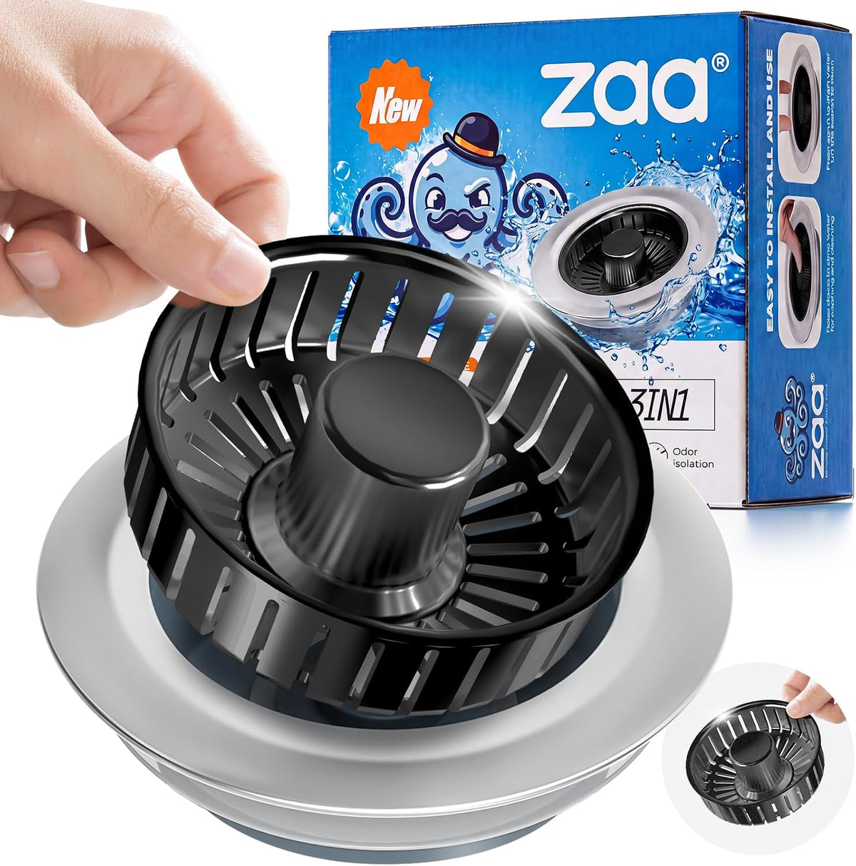 zaa 3 in 1 Kitchen Sink Drain Strainer Stopper Removable Basket Pop-Up