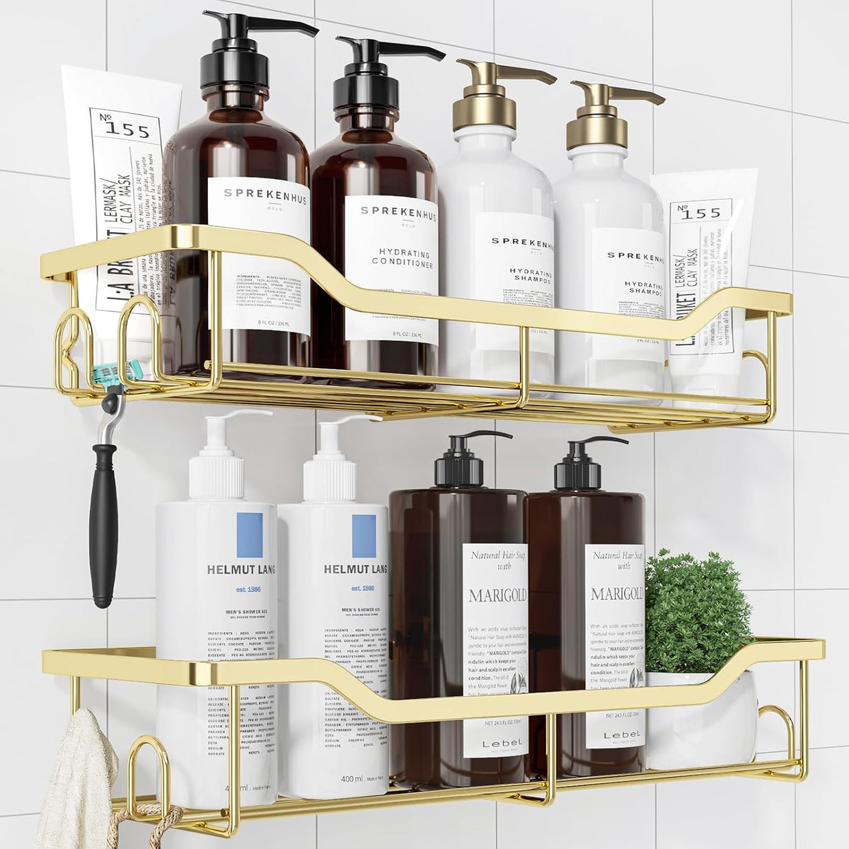 Kitsure Shower Caddy, Adhesive Shower Organizer, Large, Black