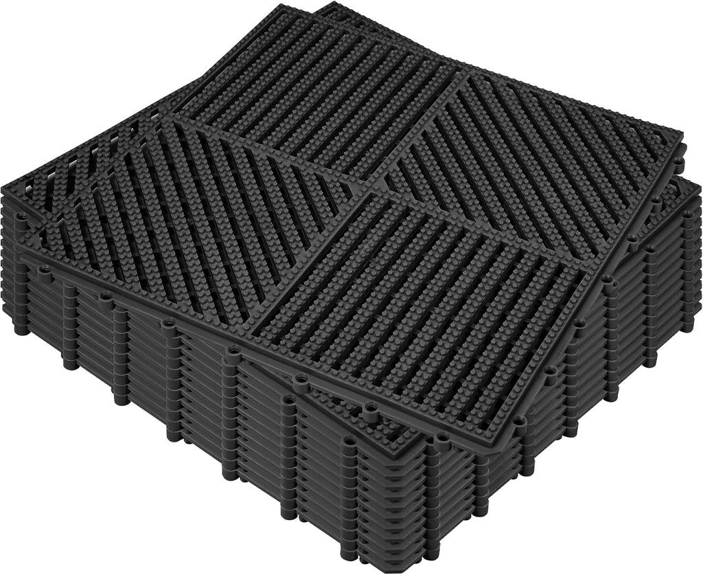 ToLanbbt Modular Interlocking Cushion 12P 11.8" x 11.8" Interlocking Rubber Floor Drain Holes Non-Slip Splicing Drainage Mats for Deck, Shower, Kitchen, Drain Pool, Sauna Bath, Indoor Outdoor (Black)