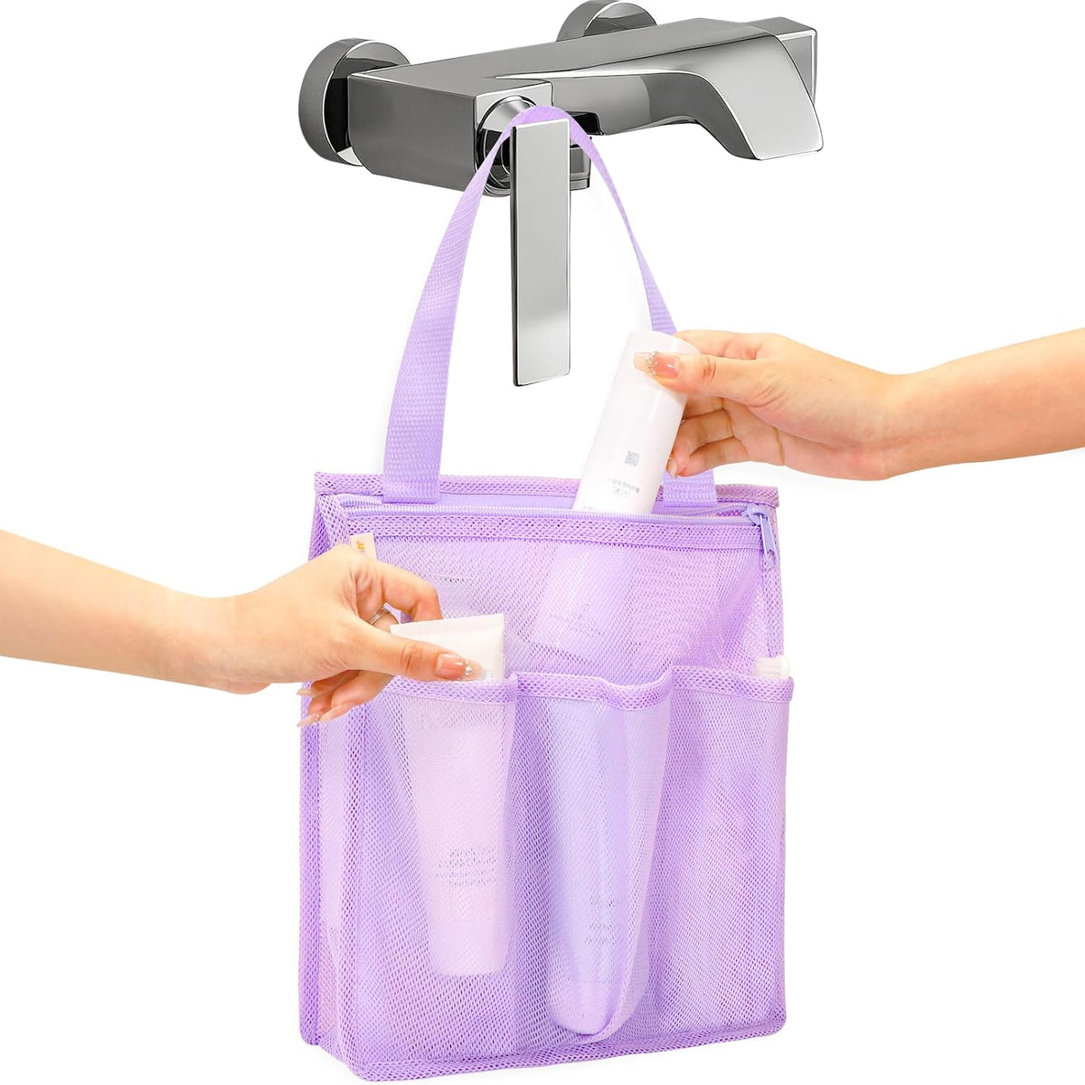 famichan Portable Mesh Shower Caddy, Gym Travel Camp Dorm Room Essentials for College Student Boy Girl, Bathroom Shower Bag - Black