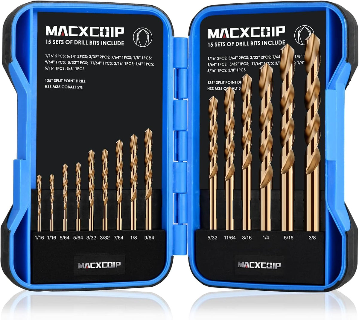 13Pcs(1/16"-1/4") Cobalt Drill Bit Set M35 HSS Jobber Length