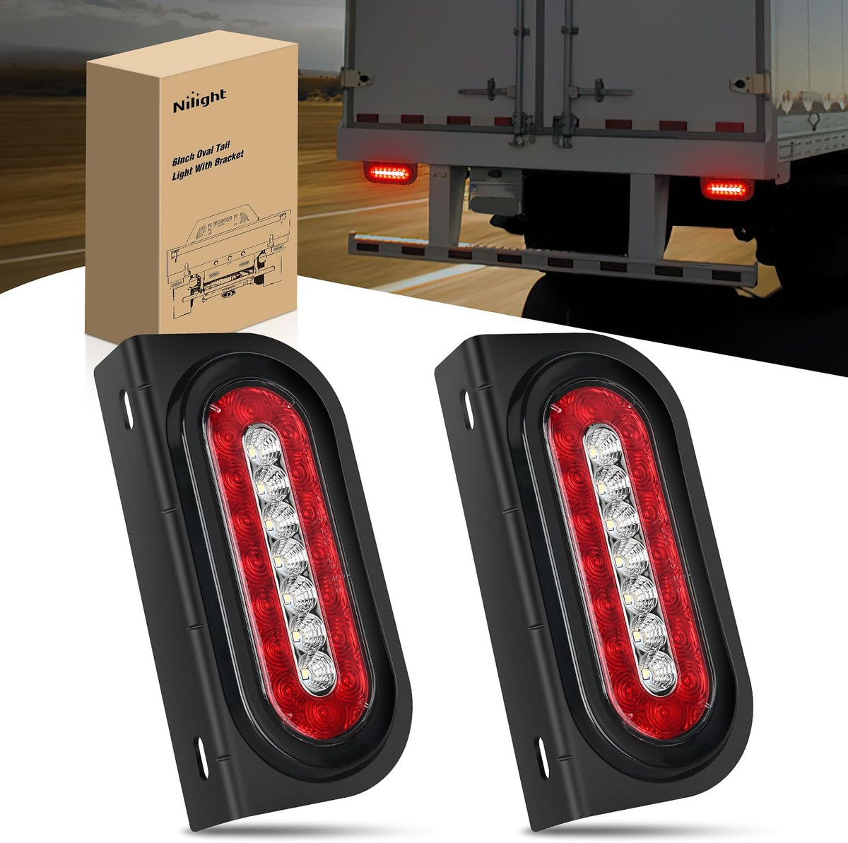 Nilight 6" Oval LED Trailer Tail Lights,Red, 2 Pack, Grommets Mount