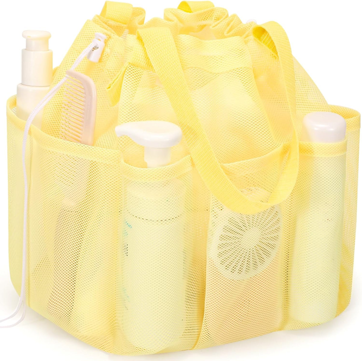 famichan Mesh Shower Caddy Portable with Drawstring, Dorm Room Essentials for College Students Girls, Large Shower Bag for Camping,Swimming,Gym,Travel,Bathroom - Pink