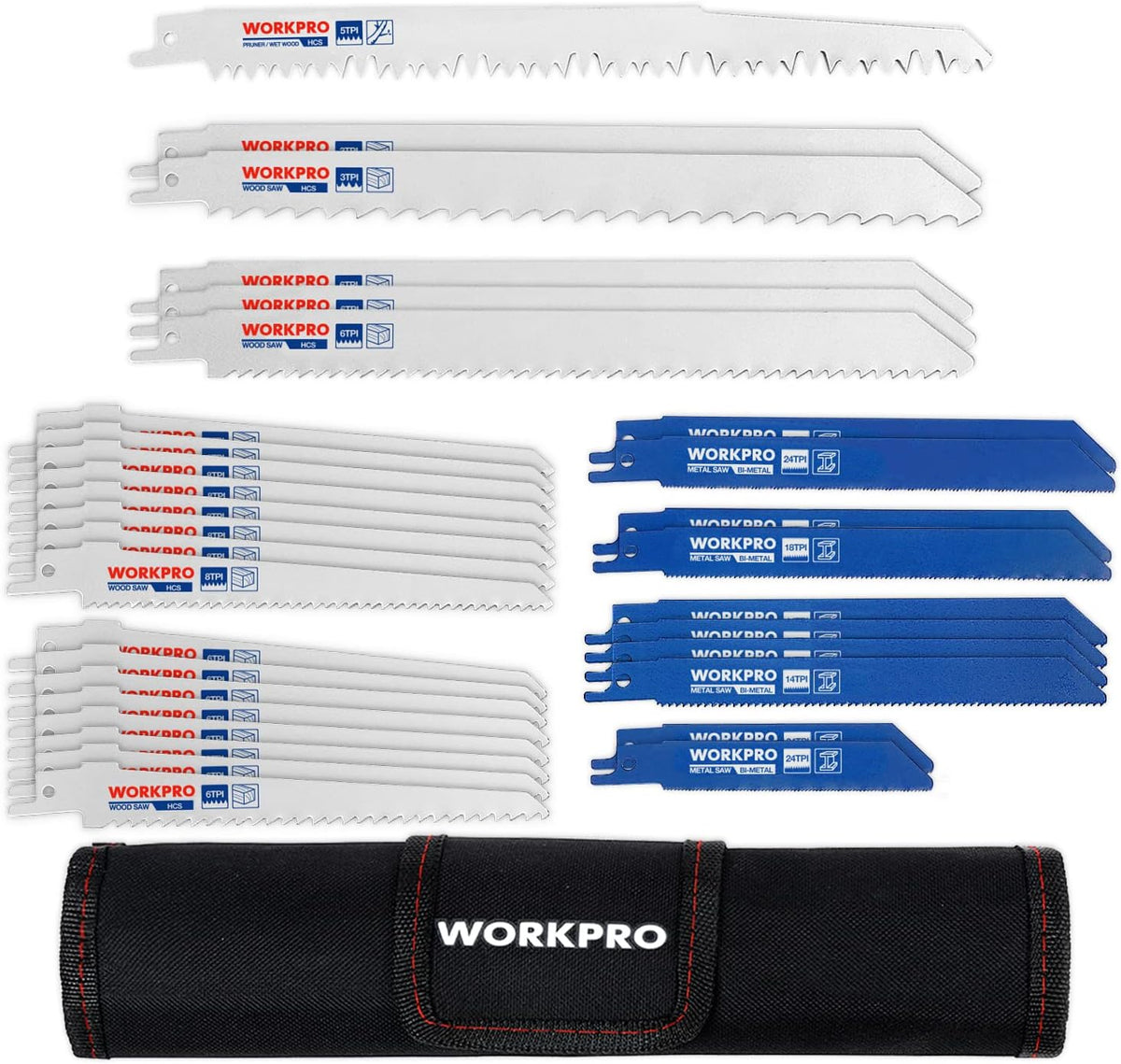 WORKPRO 32-Piece Reciprocating Saw Blade Set with Organizer Pouch