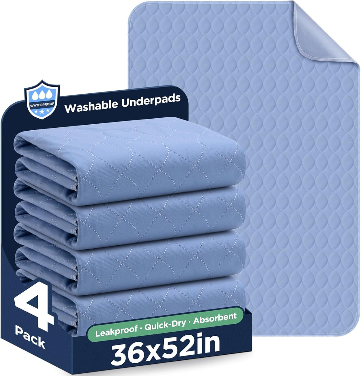 Washable Bed Pads 36" x 72" - 2 Pack, Grey, Waterproof Bed Pads for Incontinence, Bed Wetting Pads for Bed, Sofa, Floor, Resuable Underpads for Adults, Seniors, Pet