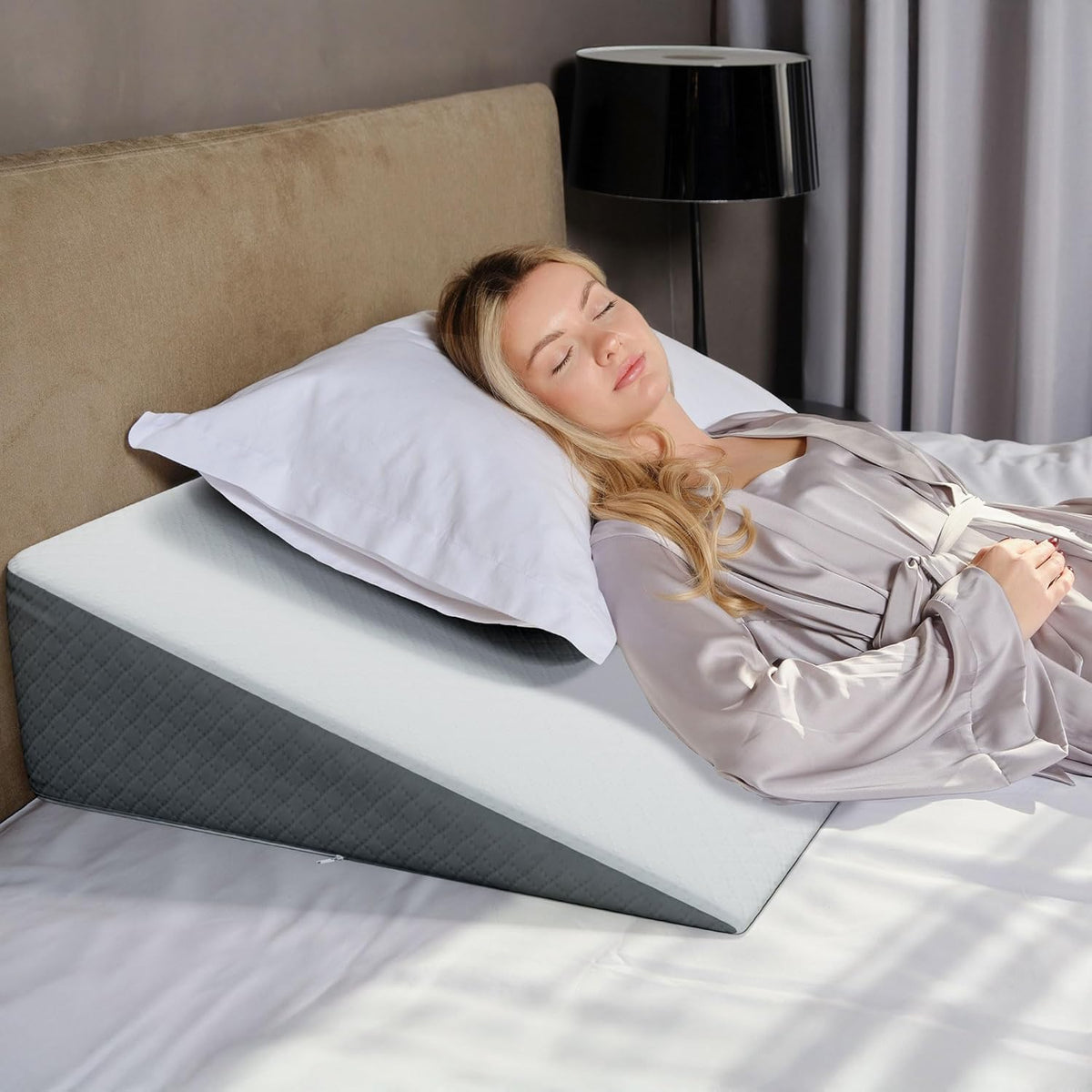 Kolbs Bed Wedge Pillow for Sleep Apnea, FSA Eligible Acid Reflux, and Back Pain Relief, with Chic Jacquard Cover - Headboard Wedges for Sleeping (Standard Width 7.5" Height)