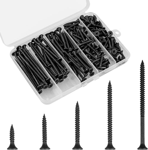 Wood Screws Assortment, 168 PCS #6 Black Flat Head