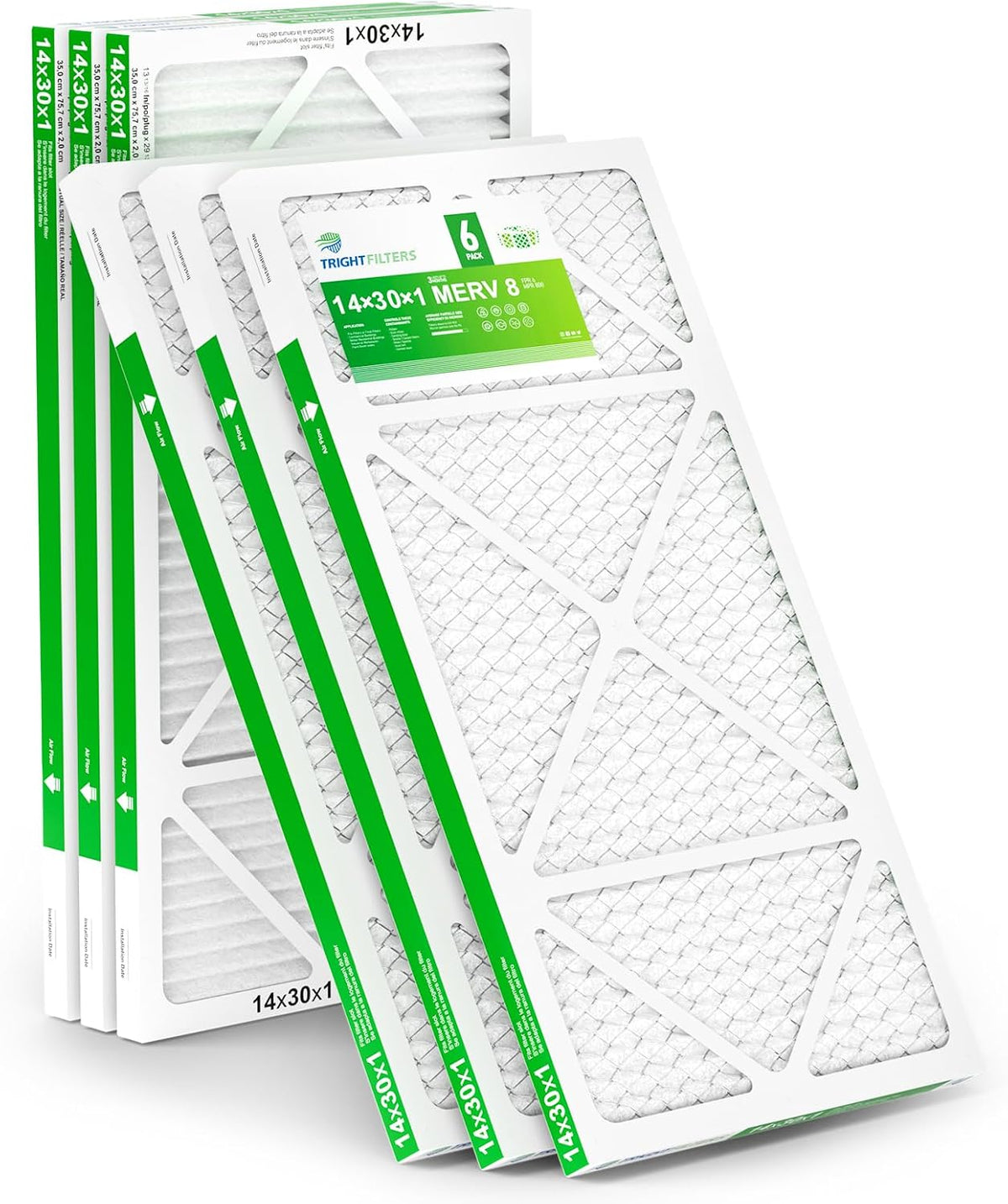 TRIGHTFILTERS 12x12x1 Air Filter 6 Pack, MERV 8 Pleated Home HVAC AC Filter
