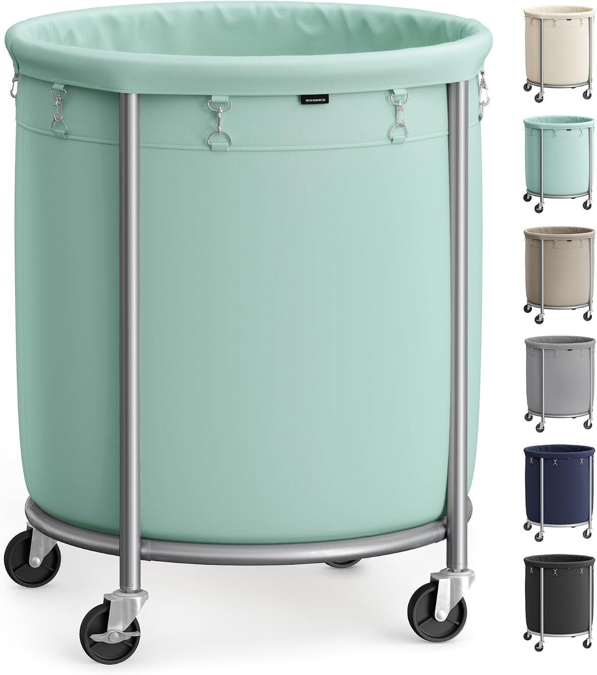 SONGMICS Laundry Basket with Wheels,190L, Steel Frame, Removable Bag