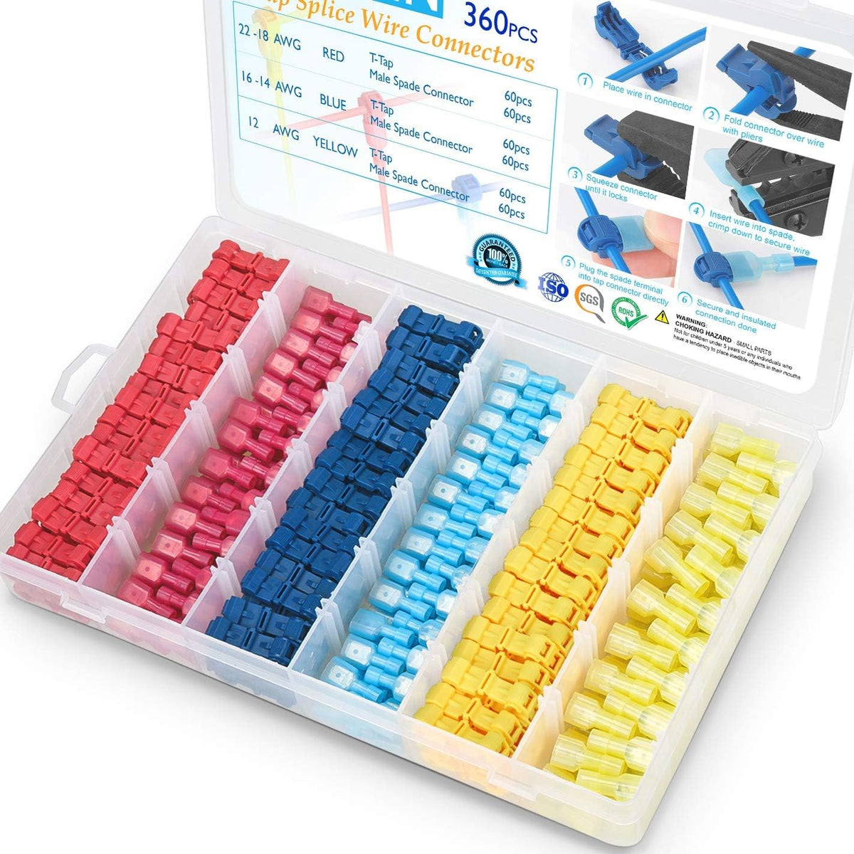 TICONN T Tap Wire Connectors, T Wire Quick Splice Connector, T Connectors for Wiring with Storage Case (120 Pcs)