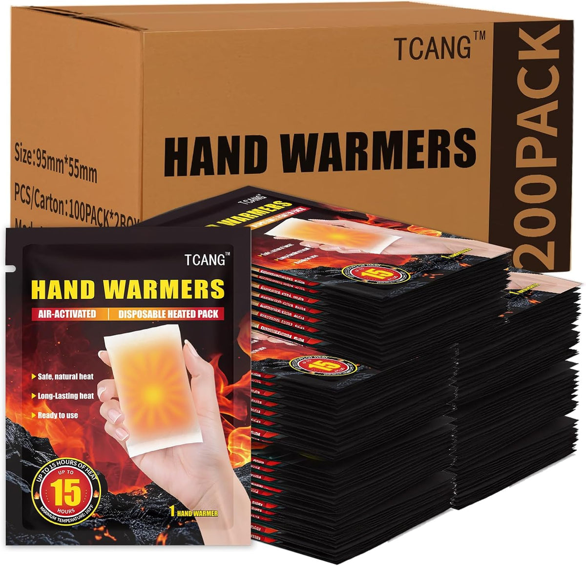 Hand Warmers Disposable - Up to 15 Hours of Heat - 10/50/100/200 Pack Super Long Lasting Air Activated Warmers, All Natural, Portable for Body, Hands & Toes - Odorless Hot Warmer Heater for Outdoor
