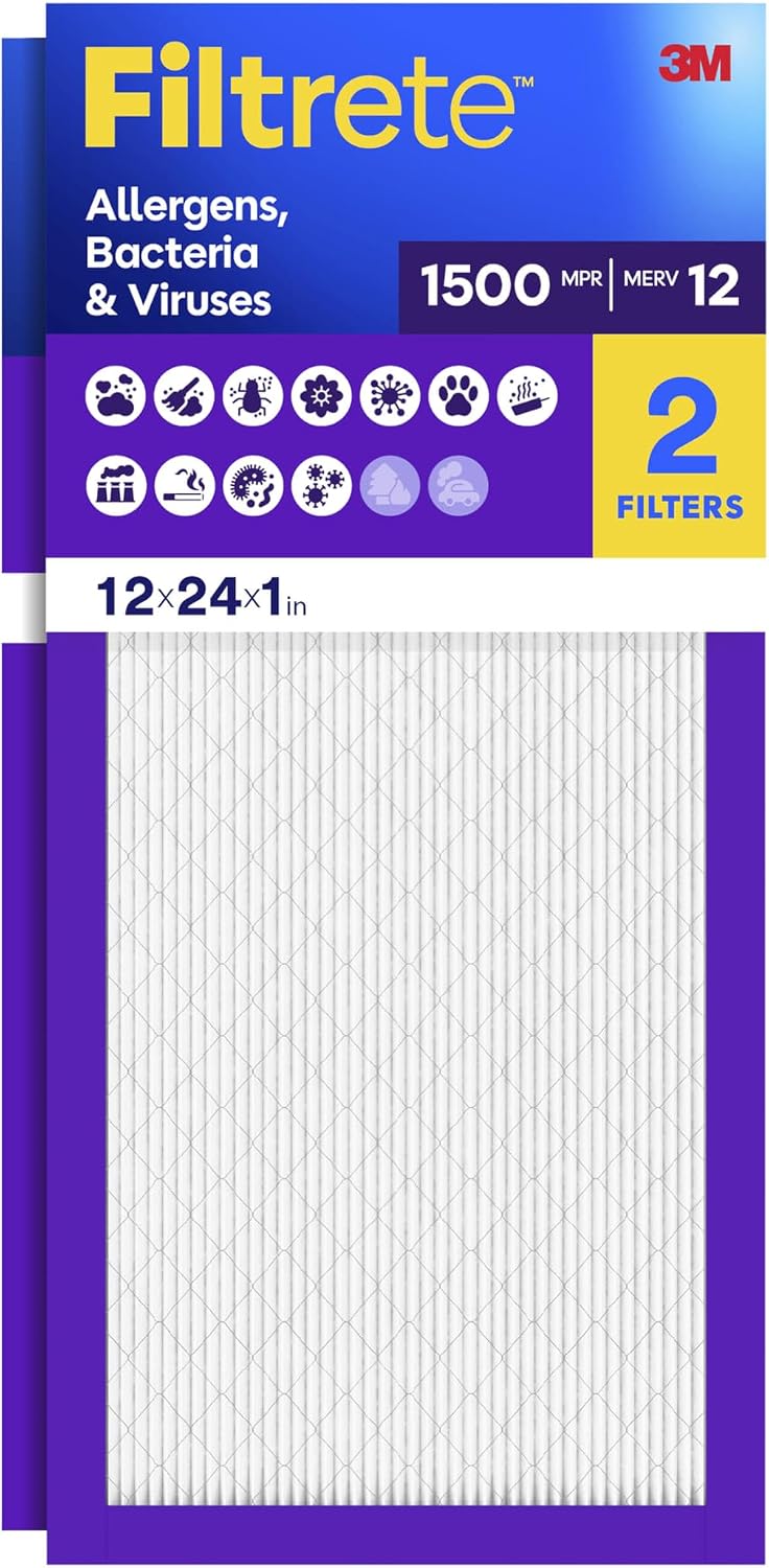 Filtrete 20x30x1 Air Filter, MERV 12, MPR 1500, 2 HVAC Filters