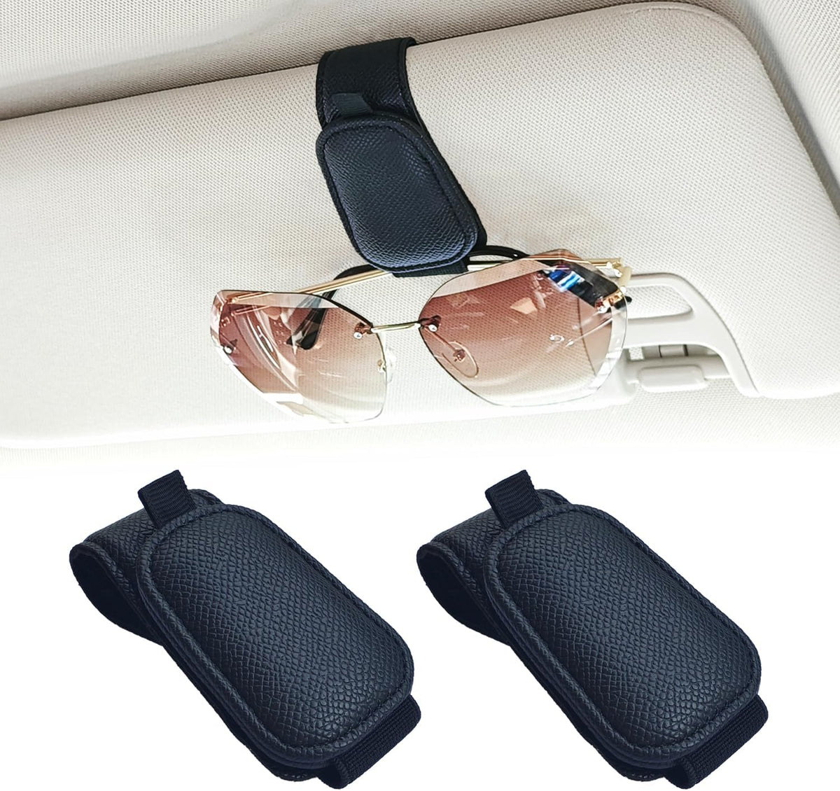 Yuoyar 2 Packs Magnetic Sunglass Holder for Car Visor (Grey)