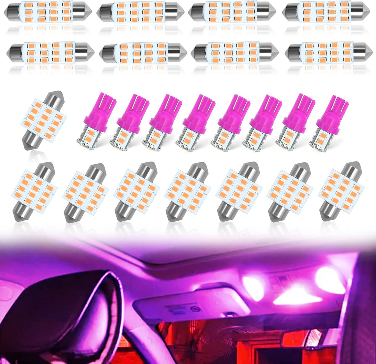 YOGEIER Car Led Bulb, Led Combination Set of 24 Sets, Used for Car Interior/Indoor Map Dome/ Trunk / License Lights, Etc. (White)