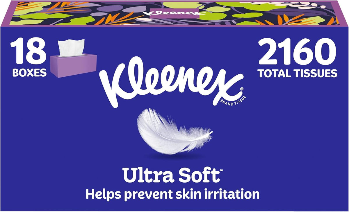 Kleenex Ultra Soft Facial Tissues, 8 Flat Boxes, 120 Tissues per Box (960 Total Tissues)