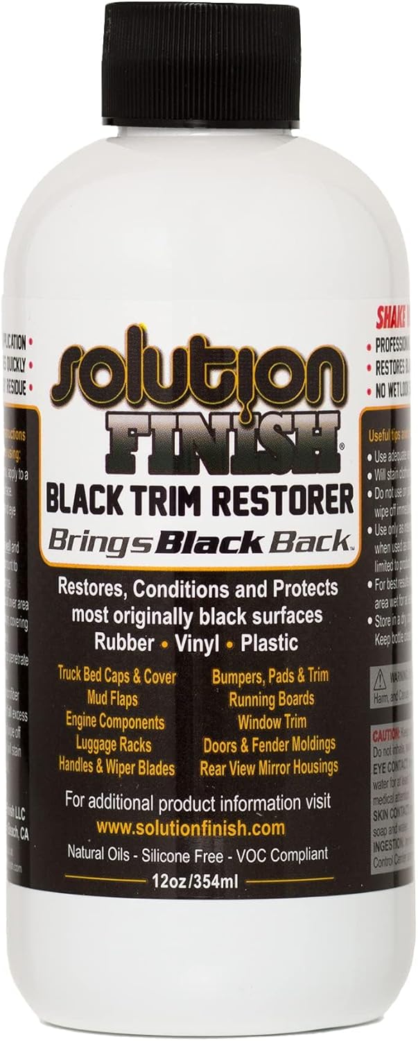 Solution Finish - Black Plastic & Vinyl Trim Restorer - Use for Car and Truck Detailing, No Wet Look, Instantly Revives Color to Trim, Bumpers, Mud Flaps, Etc., Black (12 oz)
