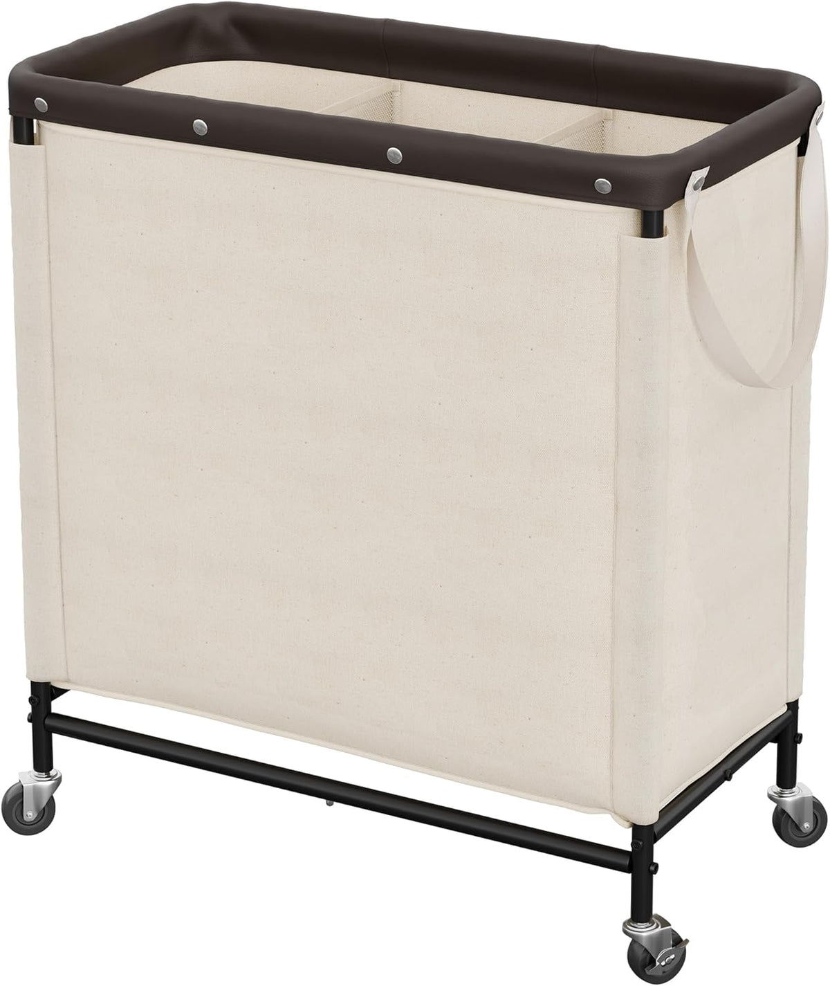 StorageWorks 2 Section Laundry Hamper, 100L Beige Sorter Cart with Wheels