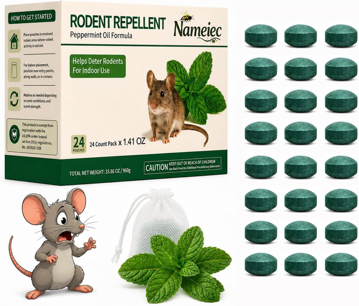Rodent Repellent for Mouse & Rats, 1.41 Oz 24pc, Indoor & Outdoor Use
