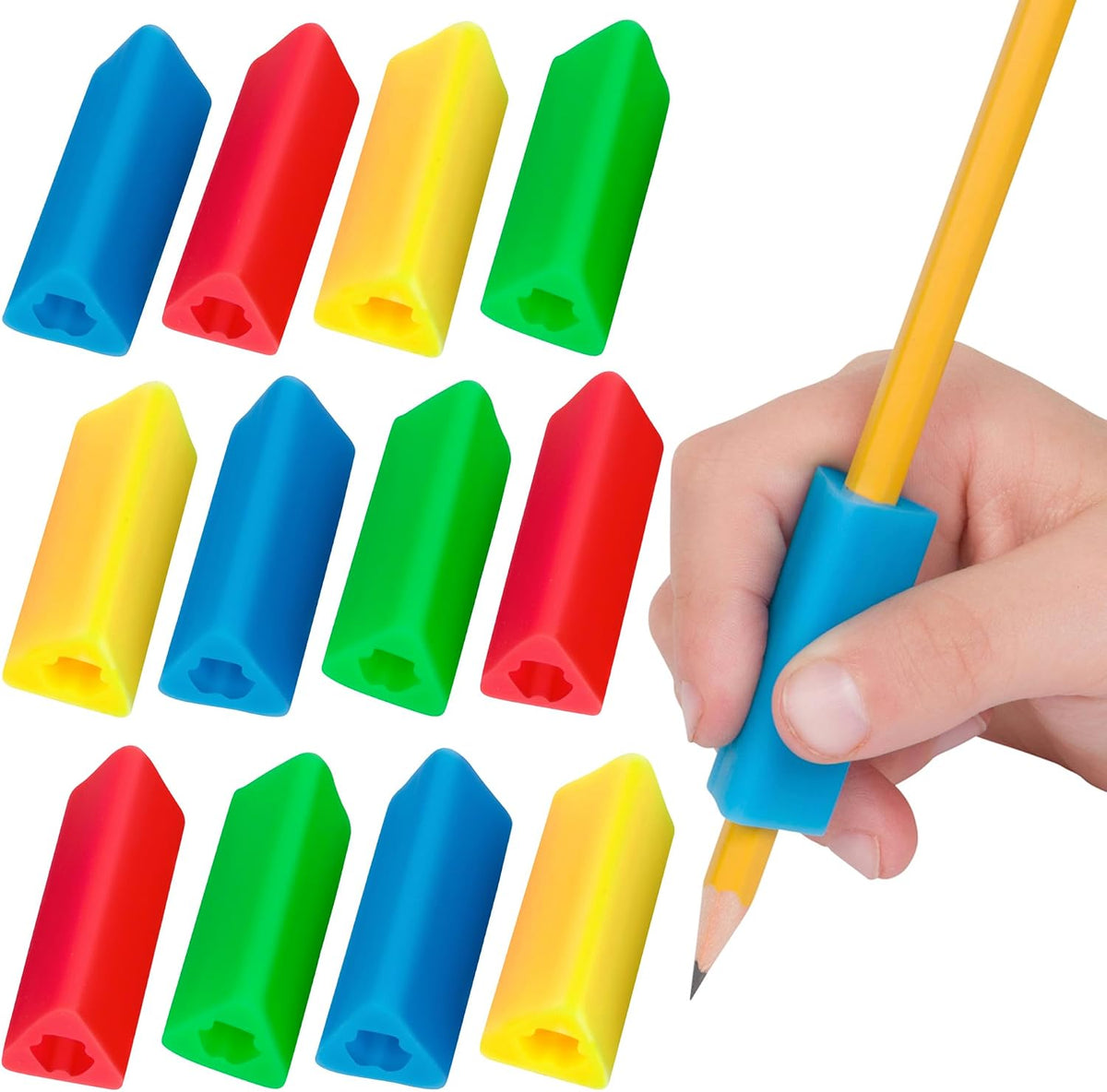 The Classics 12-Pack Triangle Pencil Grips, Assorted Bright Colors, 1.75-Inch Long (TPG-16212)
