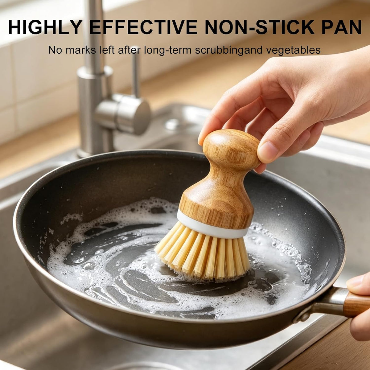 Bamboo Dish Scrubber 2 Pack Kitchen Brushes for Dishes Cleaning