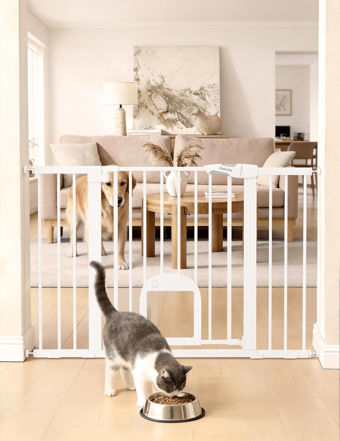 Babelio Baby Gate with Adjustable Cat Door, CatPrivilege III, 29-43"