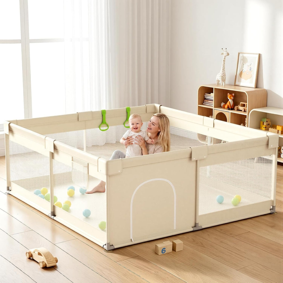 Uanlauo Beige Small Baby Playpen - 47x47in Playpen for Babies and Toddlers