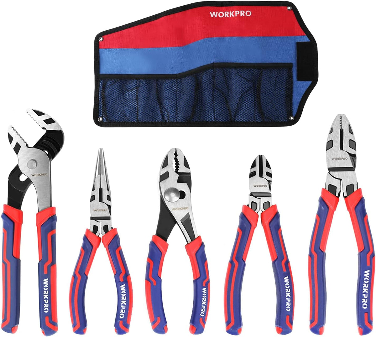 WORKPRO Pliers Set, 5-Piece Premium Cr-V Pliers Kit with Storage Pouch