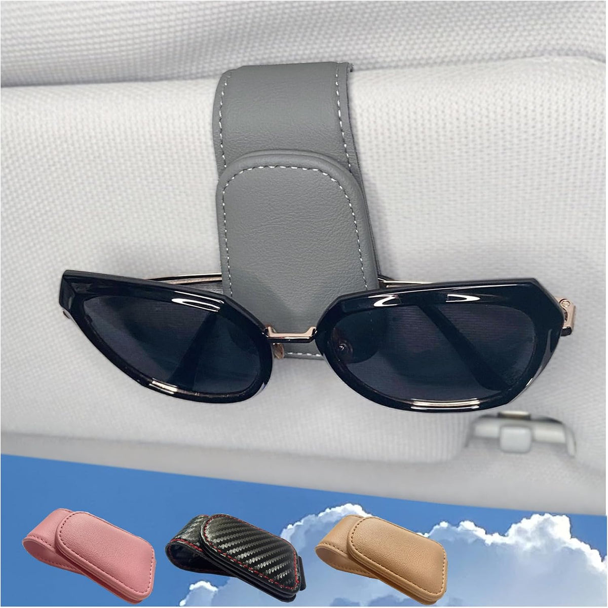 Magnetic Leather Sunglass Holder for Car, Eyeglasses Clip for Visor(Black)