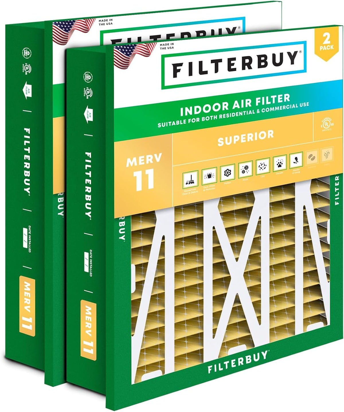 Filterbuy 20x25x5 Air Filter MERV 11 Pet & Allergy Defense (2-Pack)