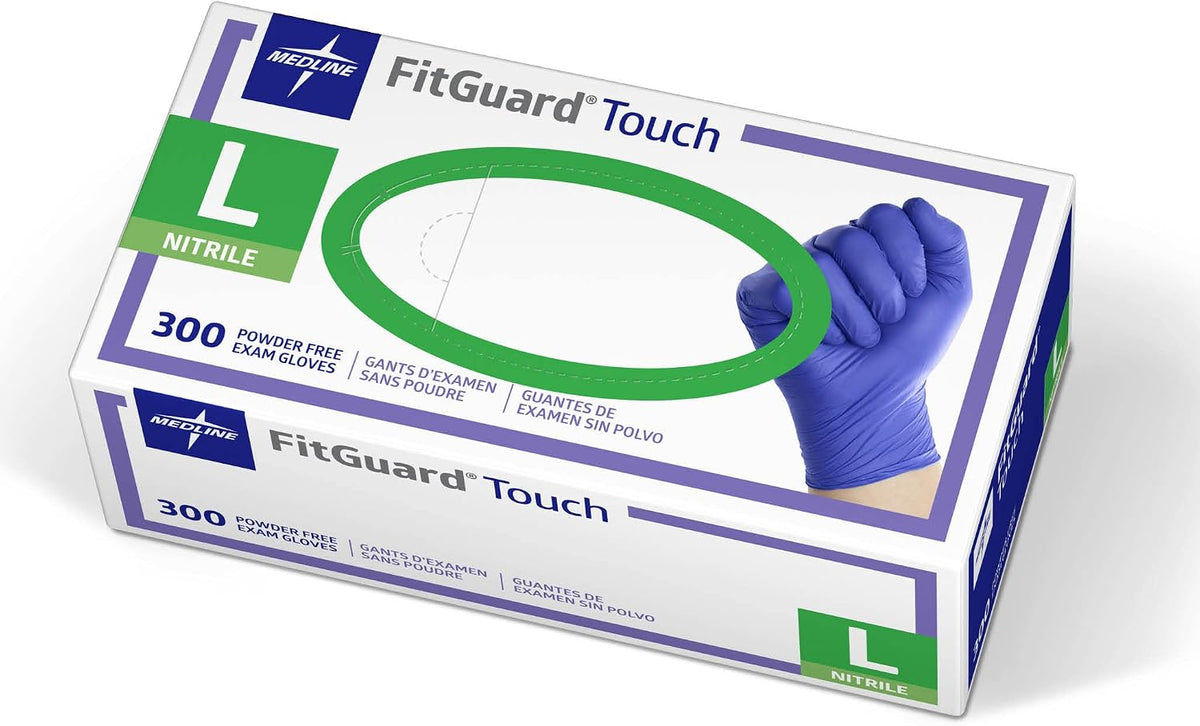 Medline FitGuard Touch Nitrile Exam Gloves, 300 Count, Medium, Powder Free, Disposable, Not Made with Natural Rubber Latex, Excellent Sense of Touch for Medical Tasks, Durable for Household Chores