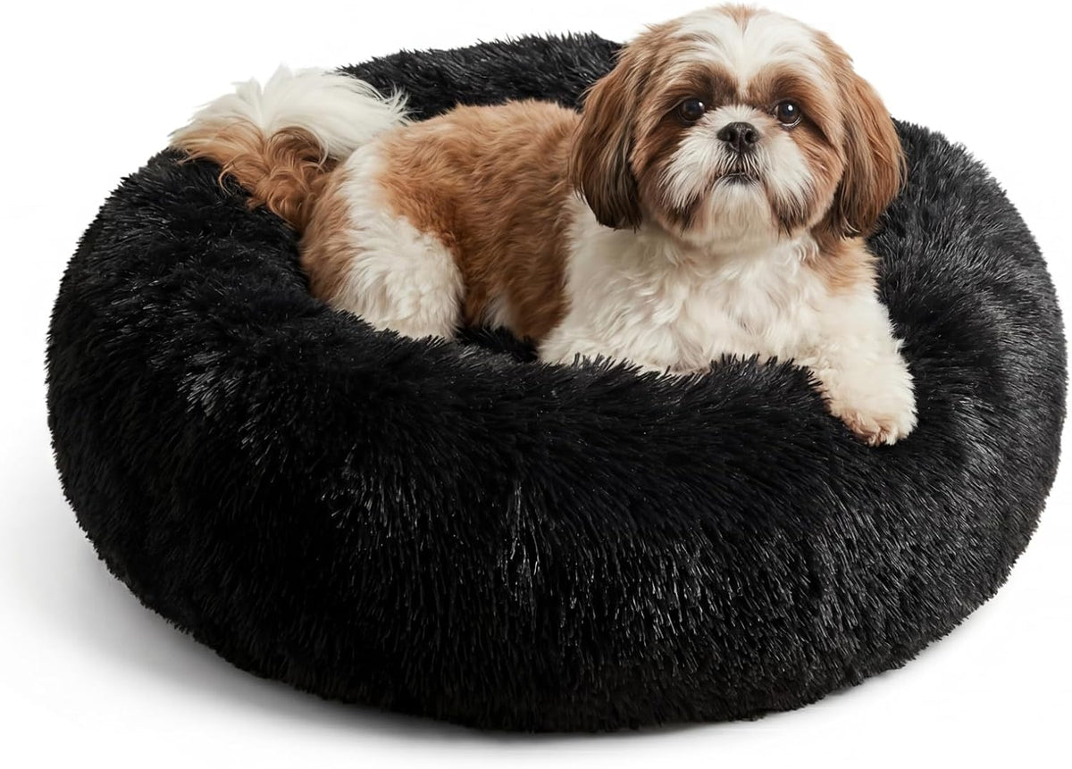 Small Calming Dogs Bed for Small Dogs Anti-Anxiety Machine Washable Fluffy Luxury Anti-Slip Waterproof Mute Base Warming Cozy Soft Pet Puppy Round Bed