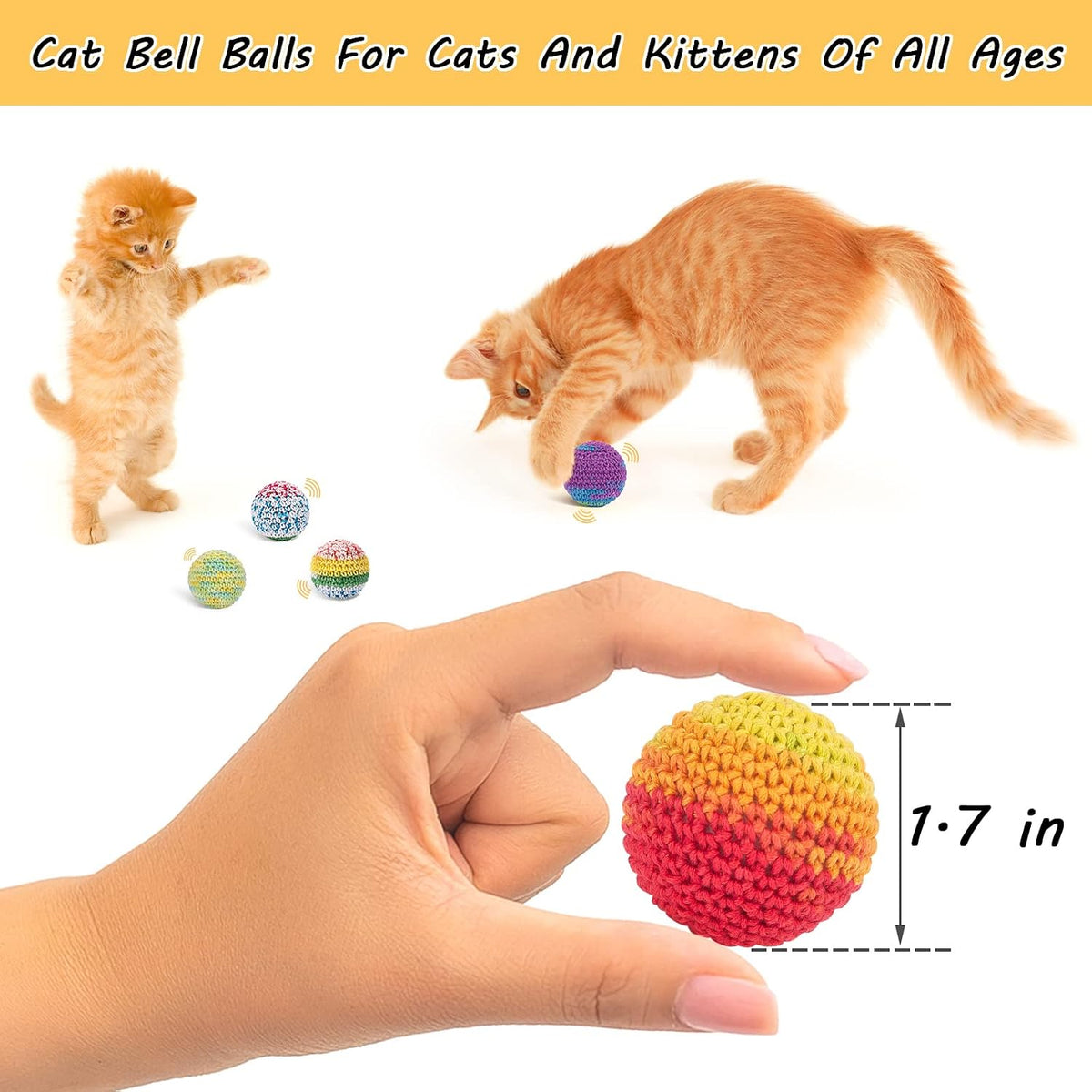 Retro Shaw Cat Toys Balls, Wool Yarn Cat Ball with Bell Inside, 6Pcs