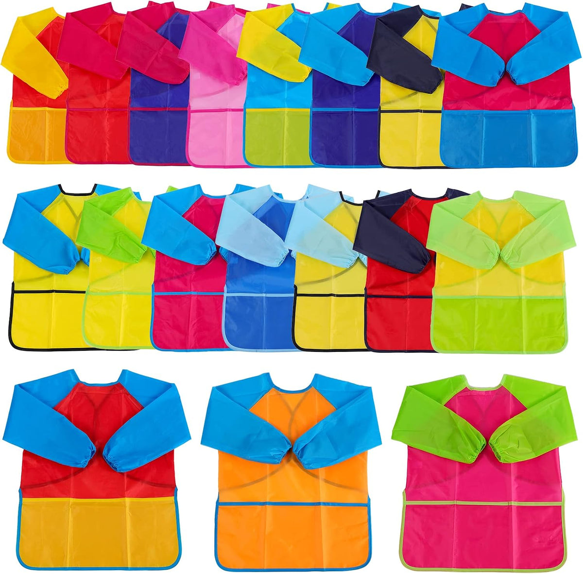 Zkptops 2 Pack Kids Art Smock Colorful Waterproof Children Art Aprons Artist Painting Aprons with Long Sleeve 3 Roomy Pockets for Age 3-7 Years,Yellow and Blue