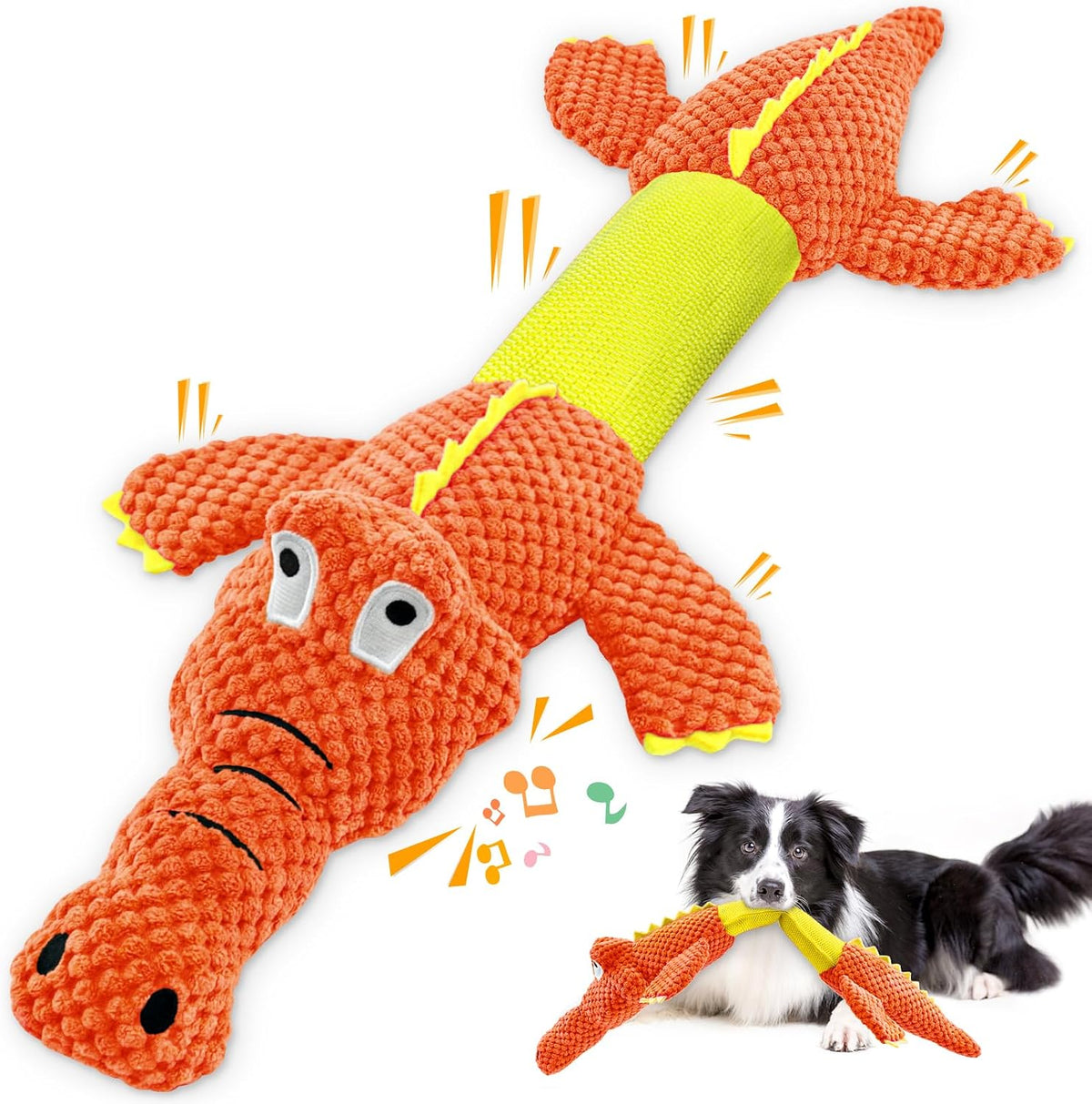 WOWBALA Dog Squeaky Toys Stretchable Crocodile for Interactive Tug of War | 24-31in Plush Chew Toy with Squeaker & Crinkle Paper, Pineapple Cotton, Ideal for Puppy Small Medium Dogs Indoor Outdoor Play