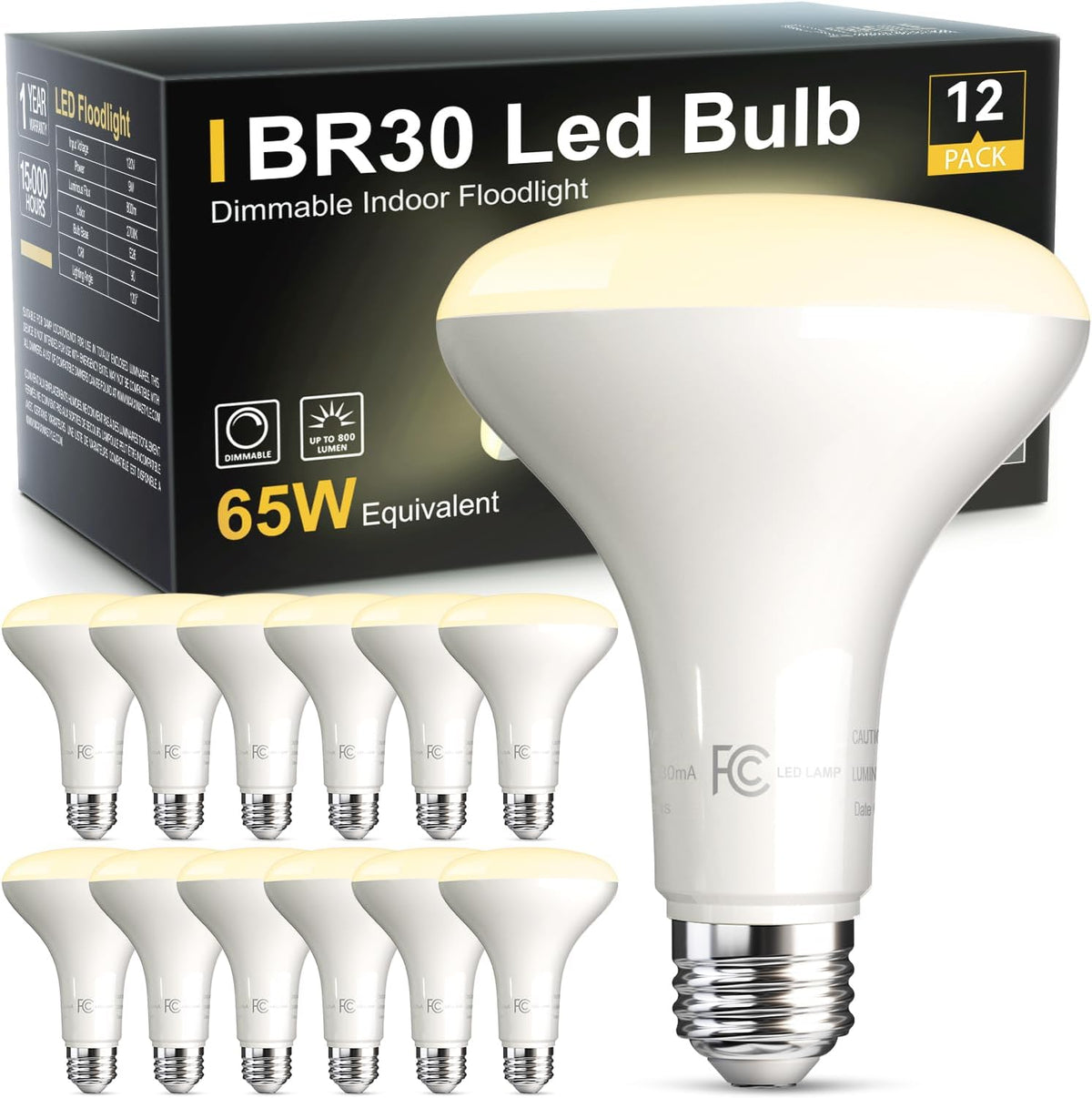TJOY 12 Pack BR30 Flood Light Bulb Indoor, Soft White Recessed Light Bulbs