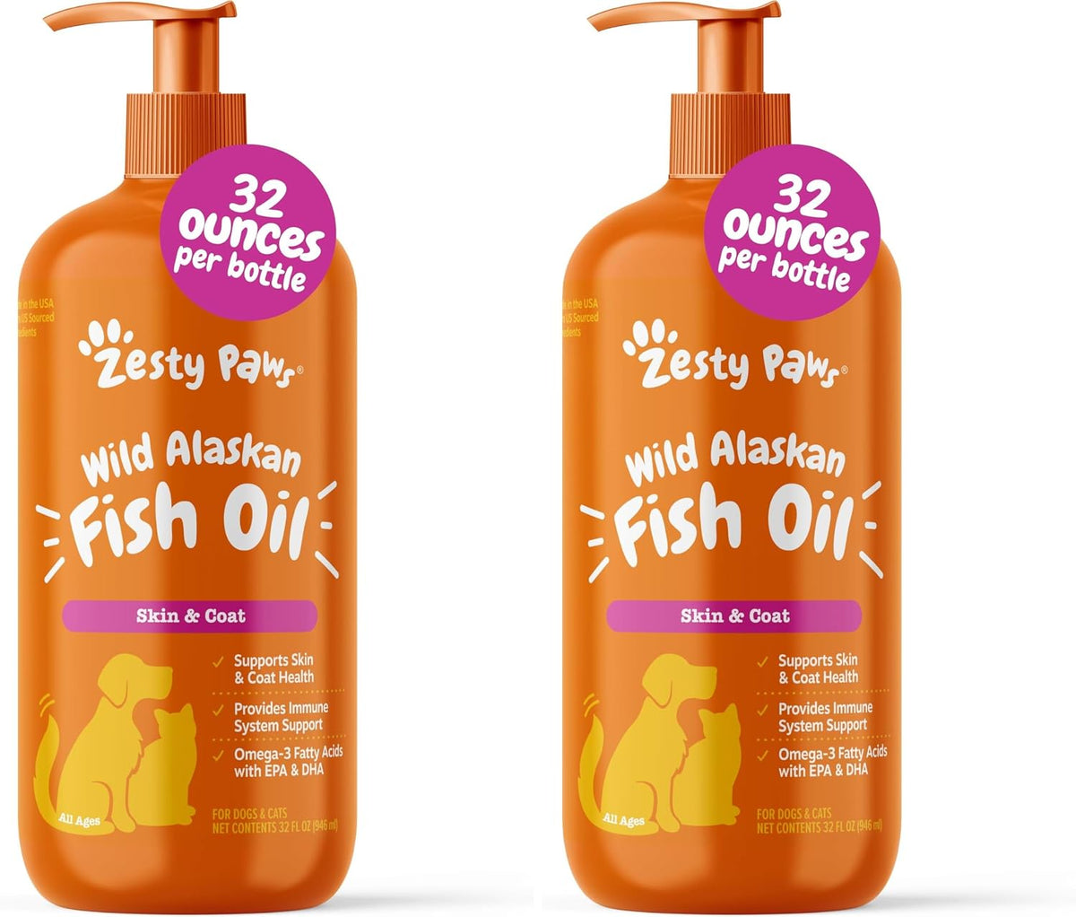 Zesty Paws Fish Oil for Dogs & Cats - Omega 3 for Dogs, 32 oz