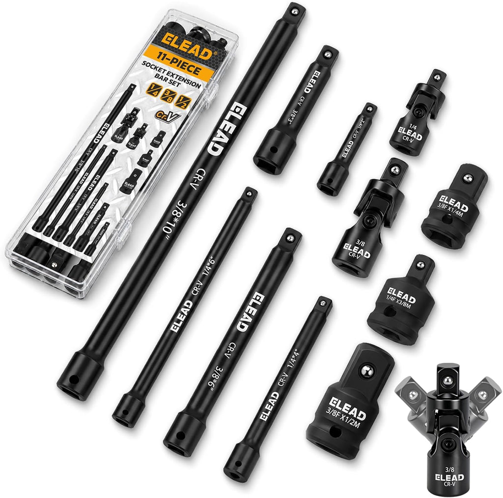 4-Piece 3/8" Drive Socket Extension Bar Set, 3, 6, 10 inch Professional Extension Set, 3/8 Inch Drive Universal Joint Socket, Premium Cr-V Steel Sockets Wrench Extender