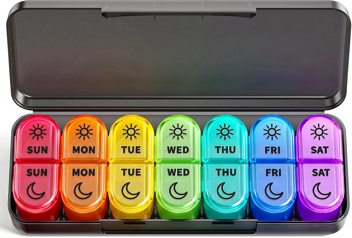 Odaro Weekly AM PM Pill Organizer 2 Times a Day, Removable Trays, Black