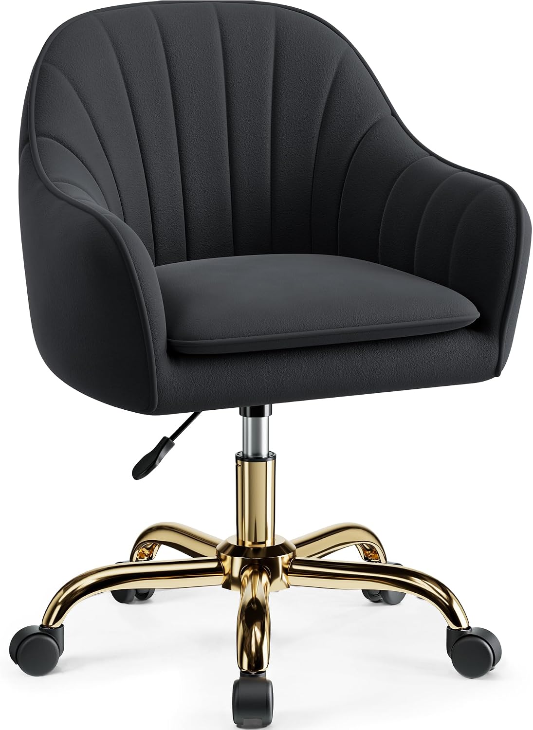 Vanity Chair with Wheels, Comfy Home Office Desk Chairs Adjustable Modern Velvet Makeup Vanity Chairs for Bedroom Living Room-Green