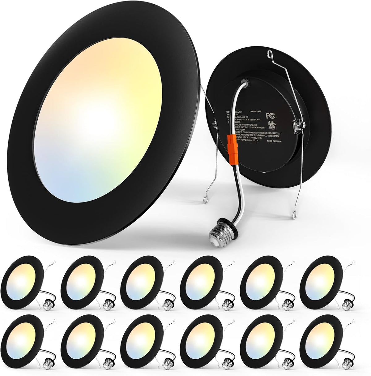 Amico Recessed Lighting 5/6 Inch, 12 Pack 5CCT Flat LED Can Lights, White