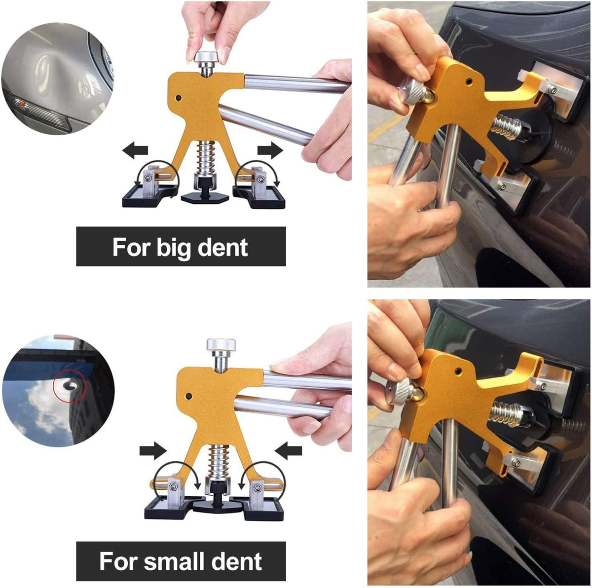 GLISTON 45pcs Paintless Dent Repair Tool Dent Puller Kit, Adjustable Width, Pops a Dent Car Dent Removal Kit, Golden Lifter, Bridge Puller& Glue Gun for Automobile Body Motorcycle Refrigerator