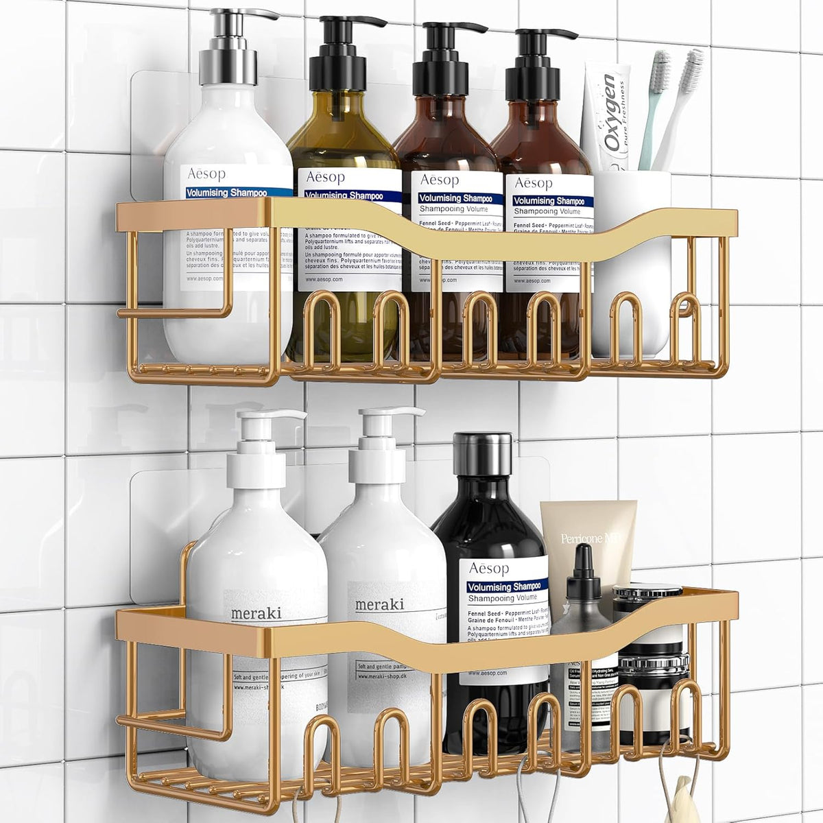 Shower Caddy 2 Pack,Adhesive Shower Organizer for Bathroom Storage&Home Decor&Kitchen organizers and storage,No Drilling,Large Capacity,Rustproof Stainless Steel Bathroom Organizer,Bathroom Decor Sets