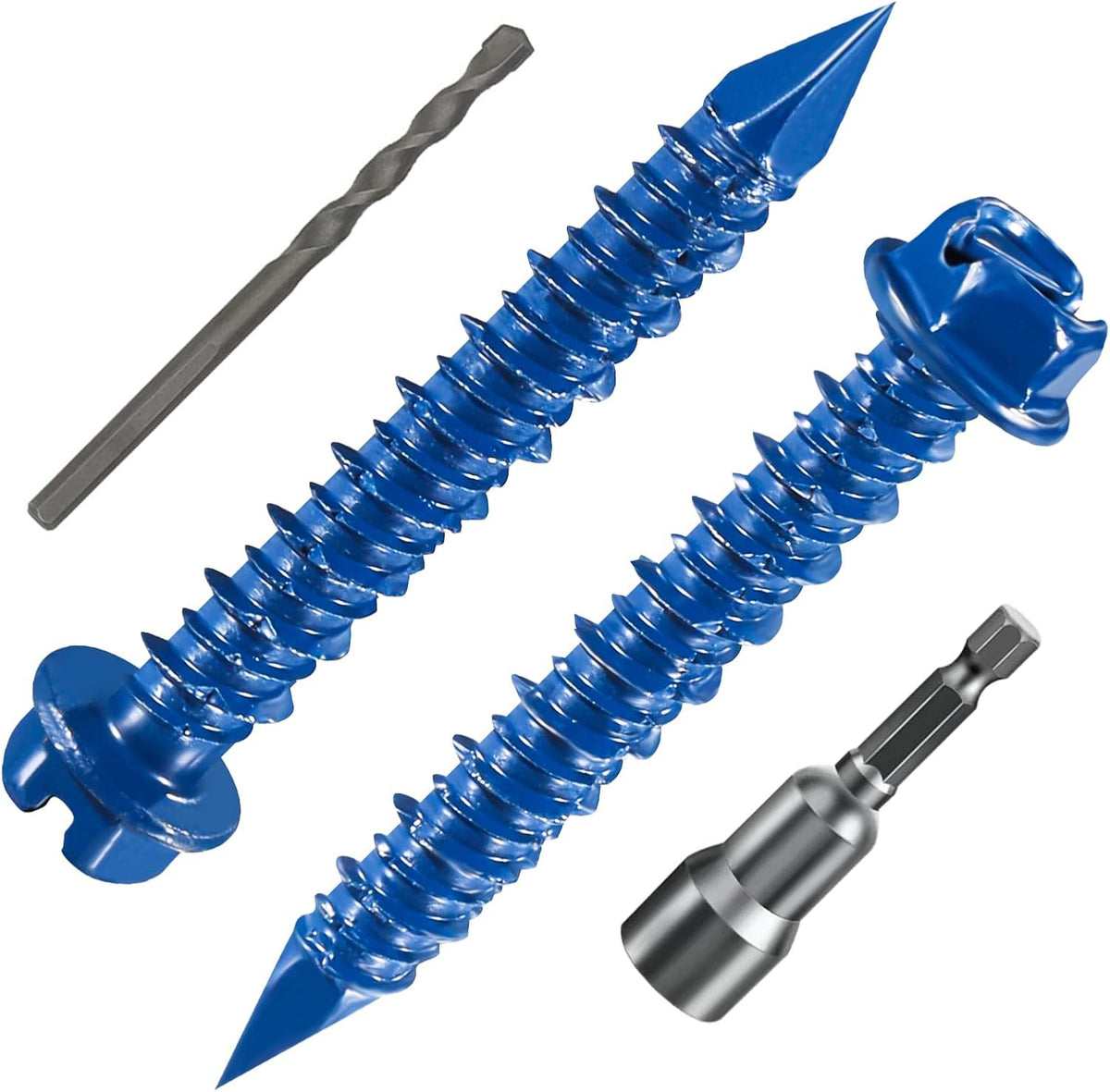 Wensilon(30 PCS) 3/16" * 1-1/4" Slotted Hex Concrete Screws Anchor Blue Hexagon Head for Anchoring to Masonry, Block or Brick Stucco