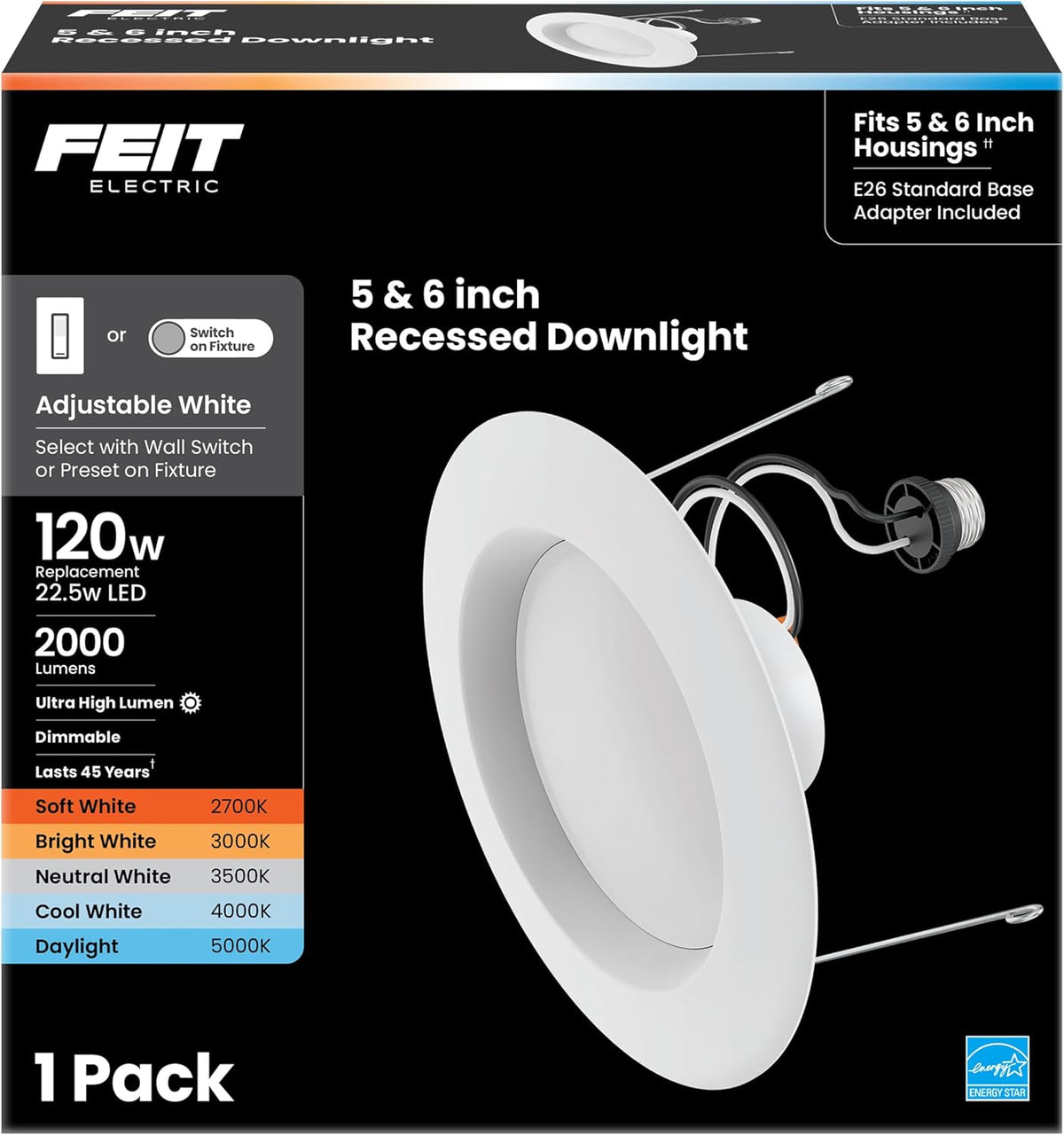 Feit Electric 5/6in LED Recessed Downlight Retrofit Kit, 75W Eq