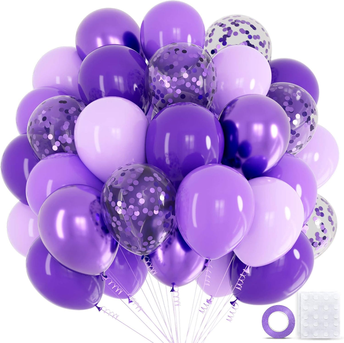 Pink and Purple Balloons, 68PCS 12 Inch Metallic Purple Pink Confetti Latex Balloons with Ribbon, Party Balloons for Girls Birthday Baby Shower Wedding Party Decorations